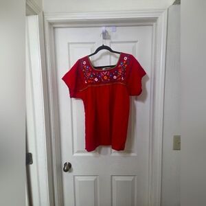 Embroidered Red Women's Top